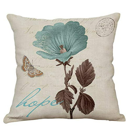Butterfly Flowers Linen Cotton Throw Pillow Case Cushion Cover Home Sofa Decor
